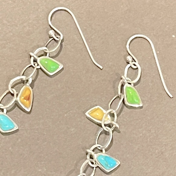 Vintage Barse Multi Stone Sterling Silver 925 Linear Drop/Dangle Earrings - Picture 12 of 12